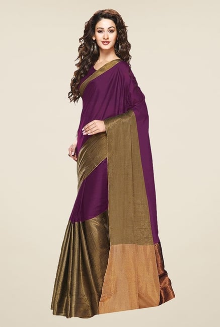 Ishin Purple & Gold Solid Cotton Saree Ishin Purple & Gold Solid Cotton Saree