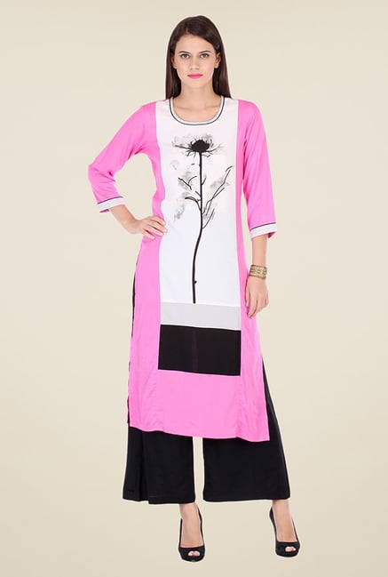 Varanga Pink & White Printed Kurta Varanga Pink & White Printed Kurta