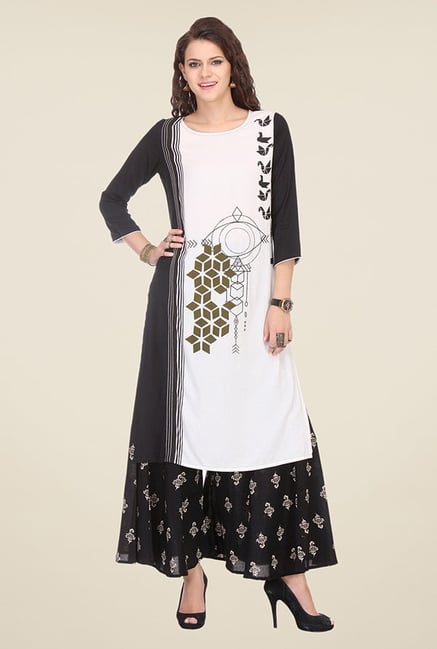 Varanga White & Black Printed Kurta Varanga White & Black Printed Kurta
