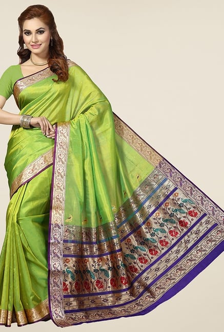 Ishin Green Printed Silk Saree Ishin Green Printed Silk Saree