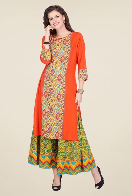 Varanga Orange Printed Kurta Varanga Orange Printed Kurta