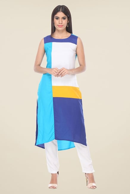 Varanga Blue & White Solid Kurta Varanga Blue & White Solid Kurta
