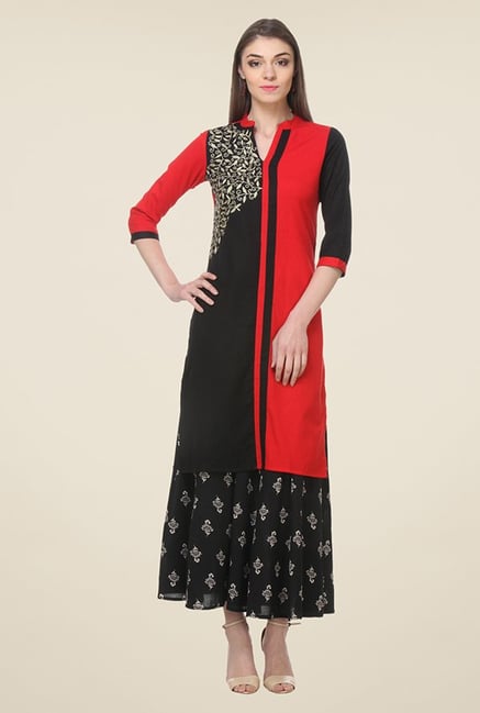 Varanga Red & Black Embroidered Kurti Varanga Red & Black Embroidered Kurti