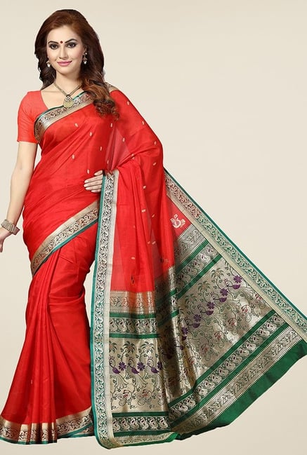 Ishin Red Printed Silk Saree Ishin Red Printed Silk Saree