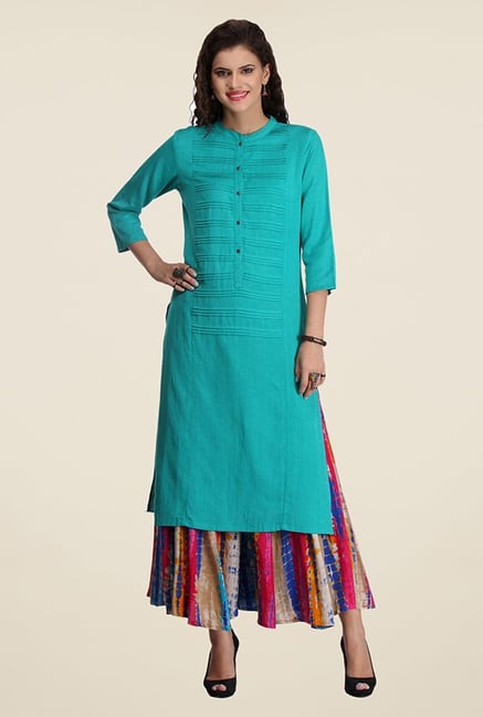 Varanga Teal Solid Kurta Varanga Teal Solid Kurta