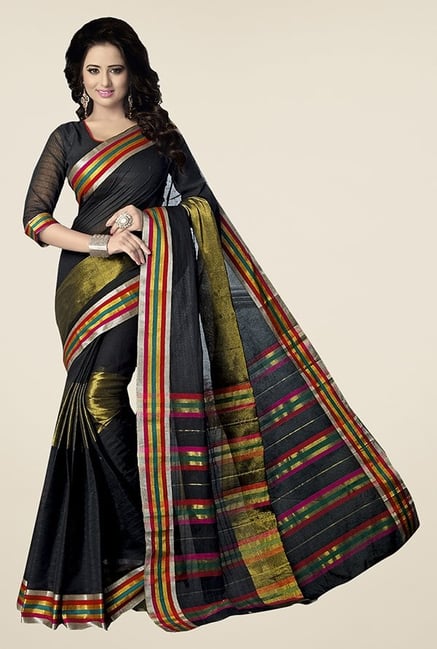 Ishin Black Striped Poly Cotton Saree Ishin Black Striped Poly Cotton Saree