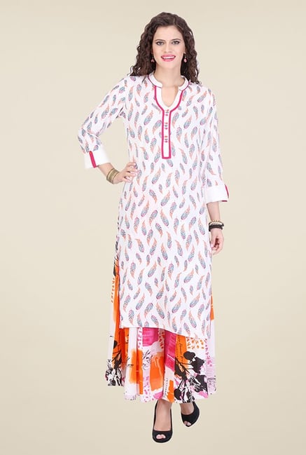 Varanga White & Pink Printed Kurta Varanga White & Pink Printed Kurta