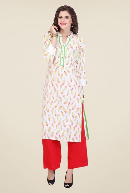 Varanga White & Green Printed Kurta Varanga White & Green Printed Kurta