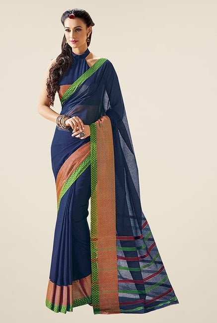 Ishin Navy Solid Cotton Saree Ishin Navy Solid Cotton Saree