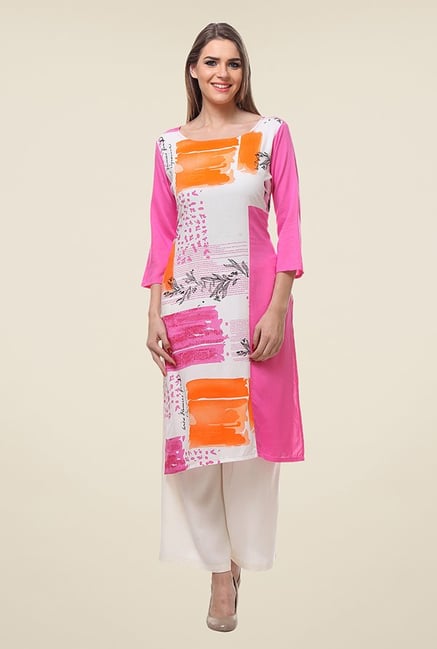 Varanga Off White & Pink Printed Kurta Varanga Off White & Pink Printed Kurta