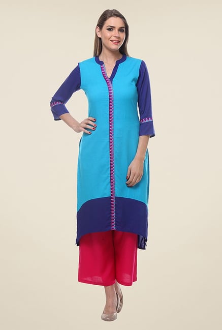 Varanga Blue Solid Kurta Varanga Blue Solid Kurta