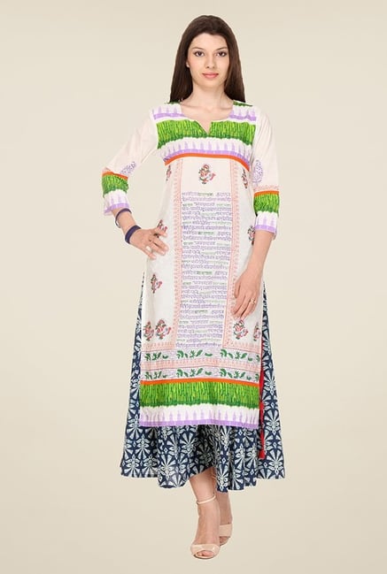 Varanga Off White & Green Printed Kurta Varanga Off White & Green Printed Kurta