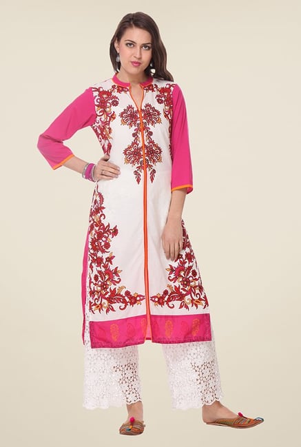Varanga Pink & White Printed Kurta Varanga Pink & White Printed Kurta