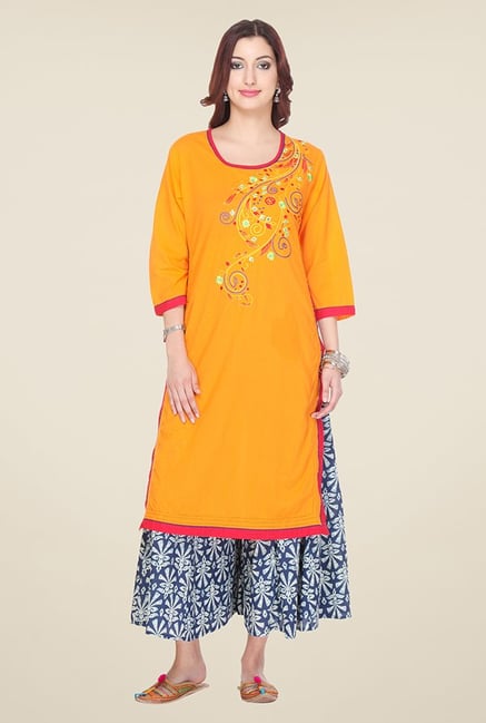 Varanga Orange Embroidered Kurta Varanga Orange Embroidered Kurta