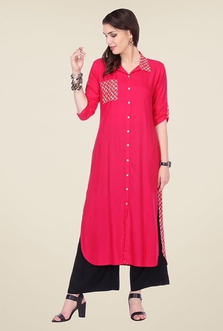 Varanga Fuchsia Solid Kurta Varanga Fuchsia Solid Kurta