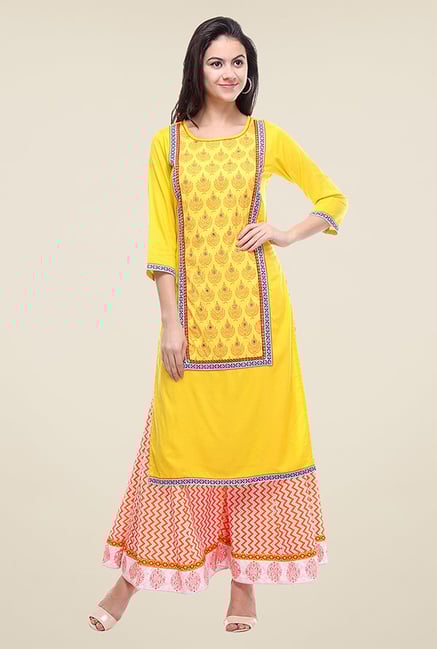 Varanga Yellow Printed Kurta Varanga Yellow Printed Kurta