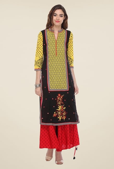 Varanga Black & Yellow Printed Kurta Varanga Black & Yellow Printed Kurta