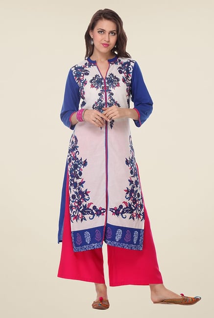 Varanga Blue & White Printed Kurta Varanga Blue & White Printed Kurta