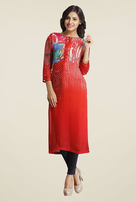 Satya Paul Orange Floral Print Kurta Satya Paul Orange Floral Print Kurta