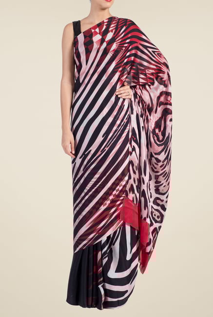 Satya Paul Black & Red Printed Georgette Saree Satya Paul Black & Red Printed Georgette Saree