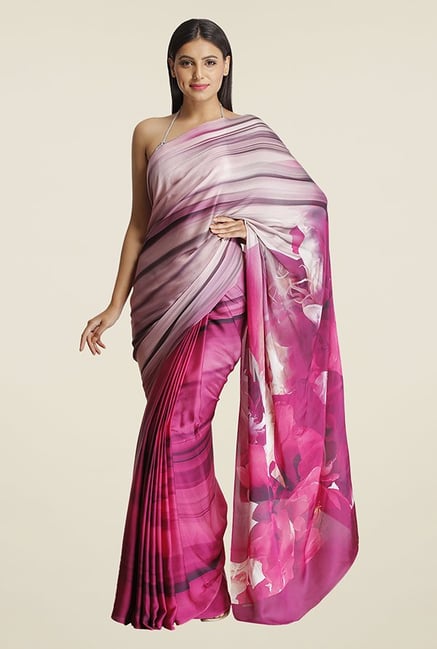 Satya Paul Pink Floral Print Georgette Saree Satya Paul Pink Floral Print Georgette Saree