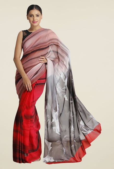 Satya Paul Red Floral Print Georgette Saree Satya Paul Red Floral Print Georgette Saree