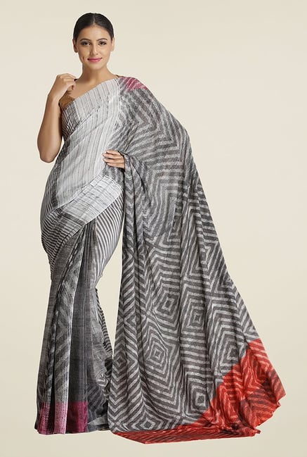 Satya Paul Grey Printed Crepe Saree Satya Paul Grey Printed Crepe Saree
