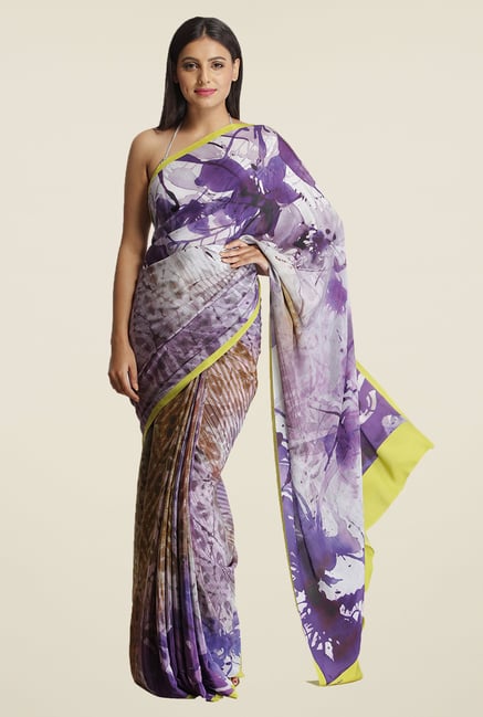 Satya Paul Purple Printed Super Georgette Satin Saree Satya Paul Purple Printed Super Georgette Satin Saree