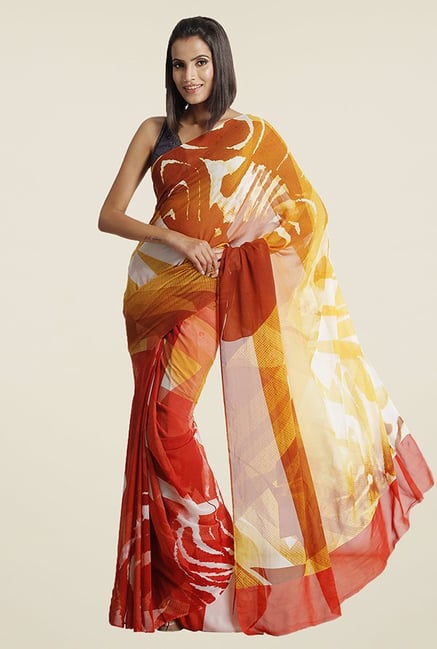 Satya Paul Red & Orange Printed Super Georgette Saree Satya Paul Red & Orange Printed Super Georgette Saree