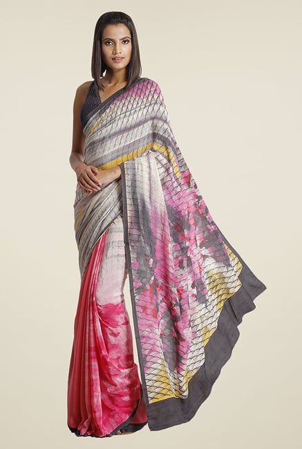 Satya Paul Pink Printed Crepe Saree Satya Paul Pink Printed Crepe Saree