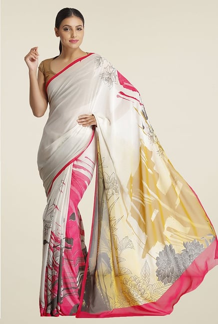 Satya Paul Pink & Grey Printed Georgette Saree Satya Paul Pink & Grey Printed Georgette Saree