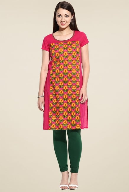 Avaana Pink Round Neck Long Kurta Avaana Pink Round Neck Long Kurta