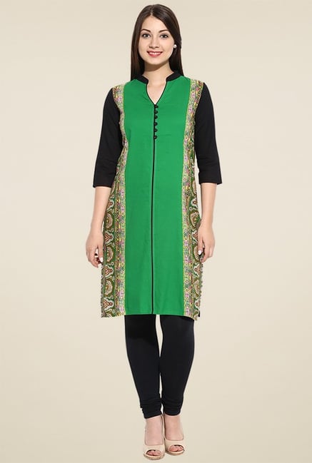 Avaana Green Printed Long Kurta Avaana Green Printed Long Kurta