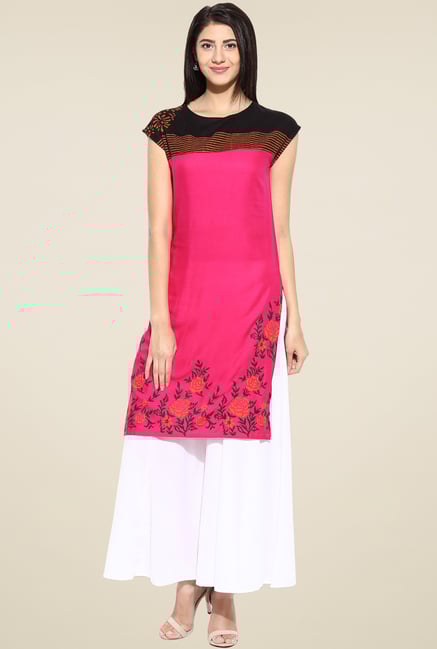 Evam Fuchsia Cap Sleeves Long Kurta Evam Fuchsia Cap Sleeves Long Kurta