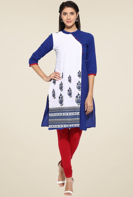 Evam Blue Cotton Straight Long Kurta Evam Blue Cotton Straight Long Kurta