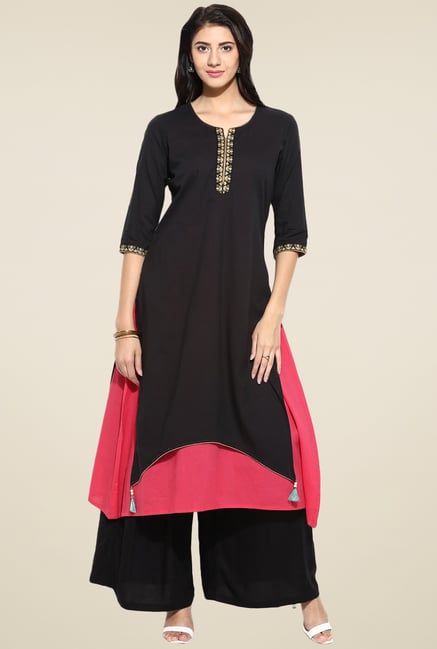 Evam Black Flaired Fit Long Kurta Evam Black Flaired Fit Long Kurta