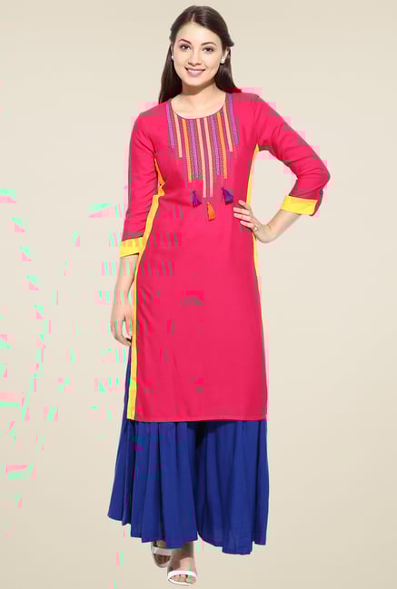 Avaana Fuchsia Rayon Long Kurta Avaana Fuchsia Rayon Long Kurta