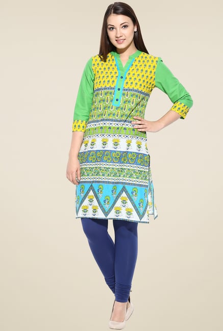 Avaana Yellow Cotton Straight Long Kurta Avaana Yellow Cotton Straight Long Kurta