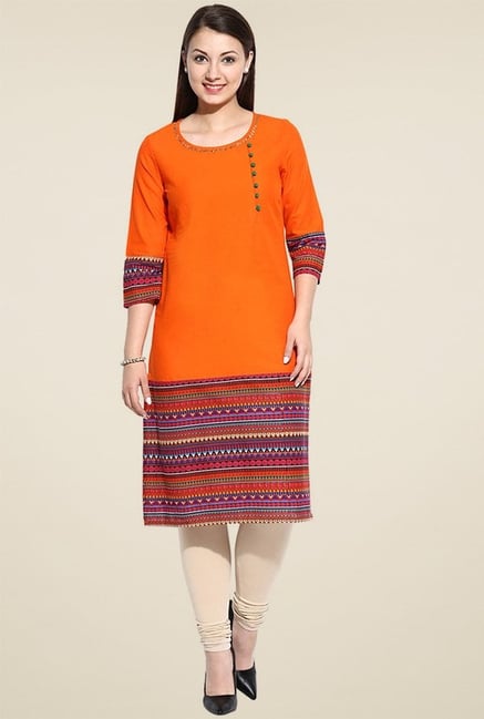 Avaana Orange Printed Kurta Avaana Orange Printed Kurta