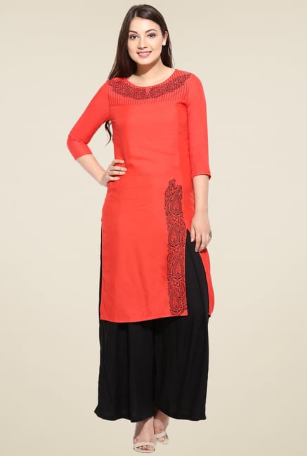 Avaana Pink Printed Rayon Kurta Avaana Pink Printed Rayon Kurta