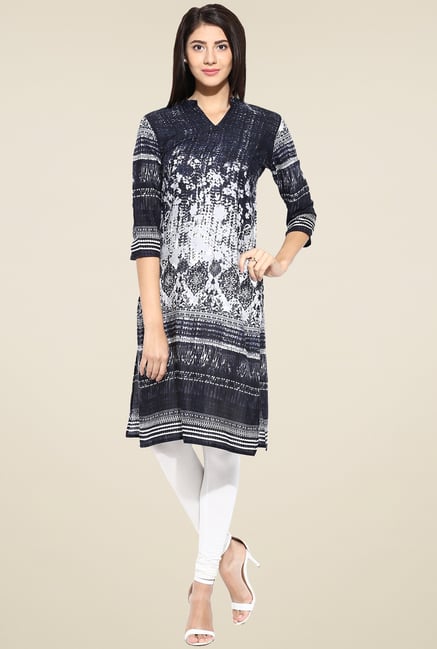Evam Black Printed Straight Long Kurta Evam Black Printed Straight Long Kurta