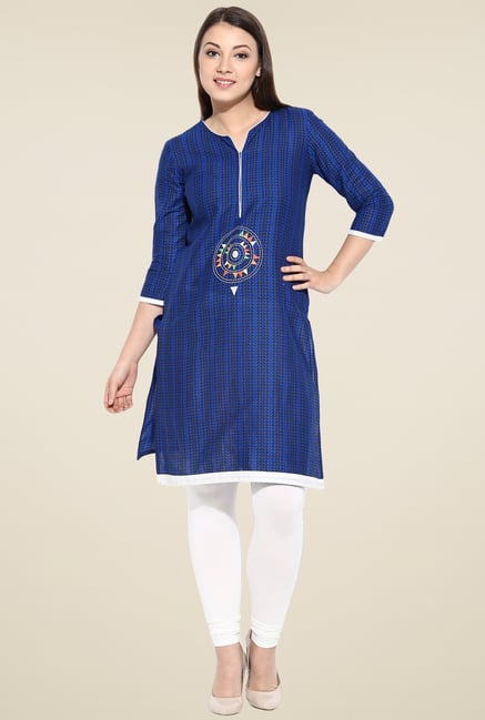 Avaana Blue Embroidered Long Kurta Avaana Blue Embroidered Long Kurta