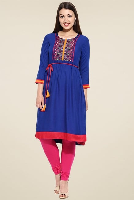Avaana Royal Blue A-line Long Kurta Avaana Royal Blue A-line Long Kurta