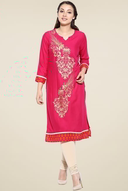 Avaana Fuchsia Straight Long Kurta Avaana Fuchsia Straight Long Kurta