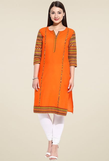 Avaana Orange Printed Long Kurta Avaana Orange Printed Long Kurta