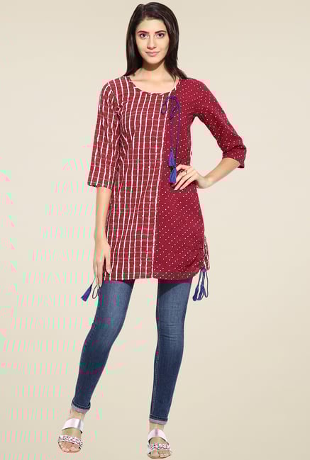 Evam Maroon Cotton Long Kurta Evam Maroon Cotton Long Kurta