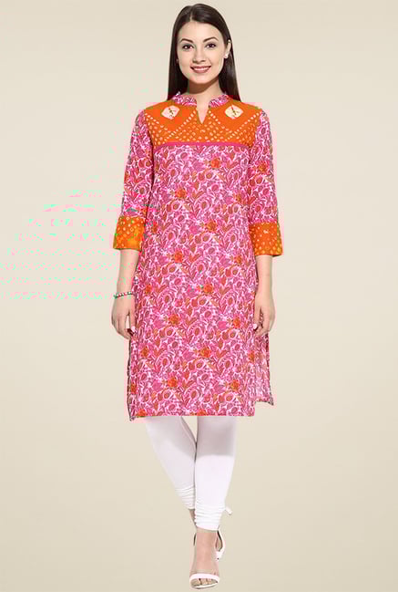 Evam Orange Printed Long Kurta Evam Orange Printed Long Kurta