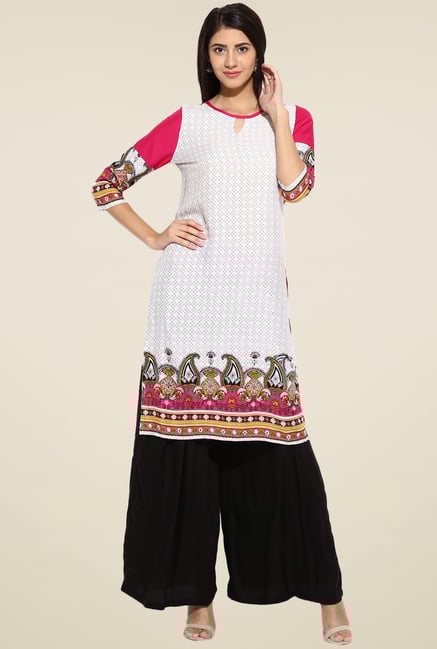 Evam Fuchsia and White Rayon Long Kurta Evam Fuchsia and White Rayon Long Kurta