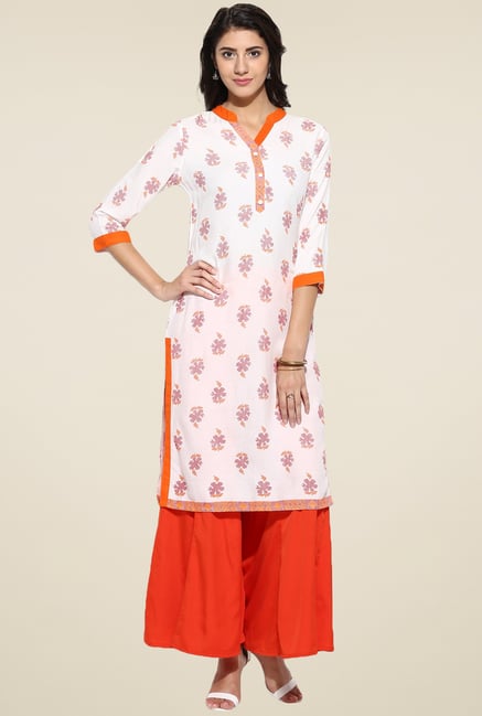 Evam Orange Rayon Long Kurta Evam Orange Rayon Long Kurta