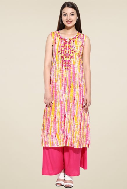 Avaana Pink Printed Sleeveless Kurta Avaana Pink Printed Sleeveless Kurta